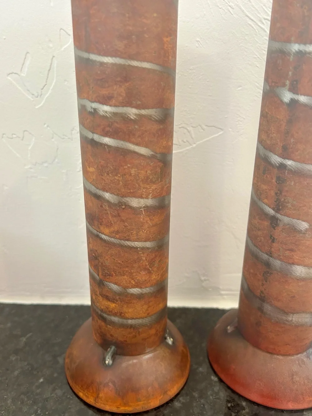 MCM Brutalist Welded Steel Pipe Vases Pair Heavy Industrial Studio Art Decor 9" - Picture 4 of 13